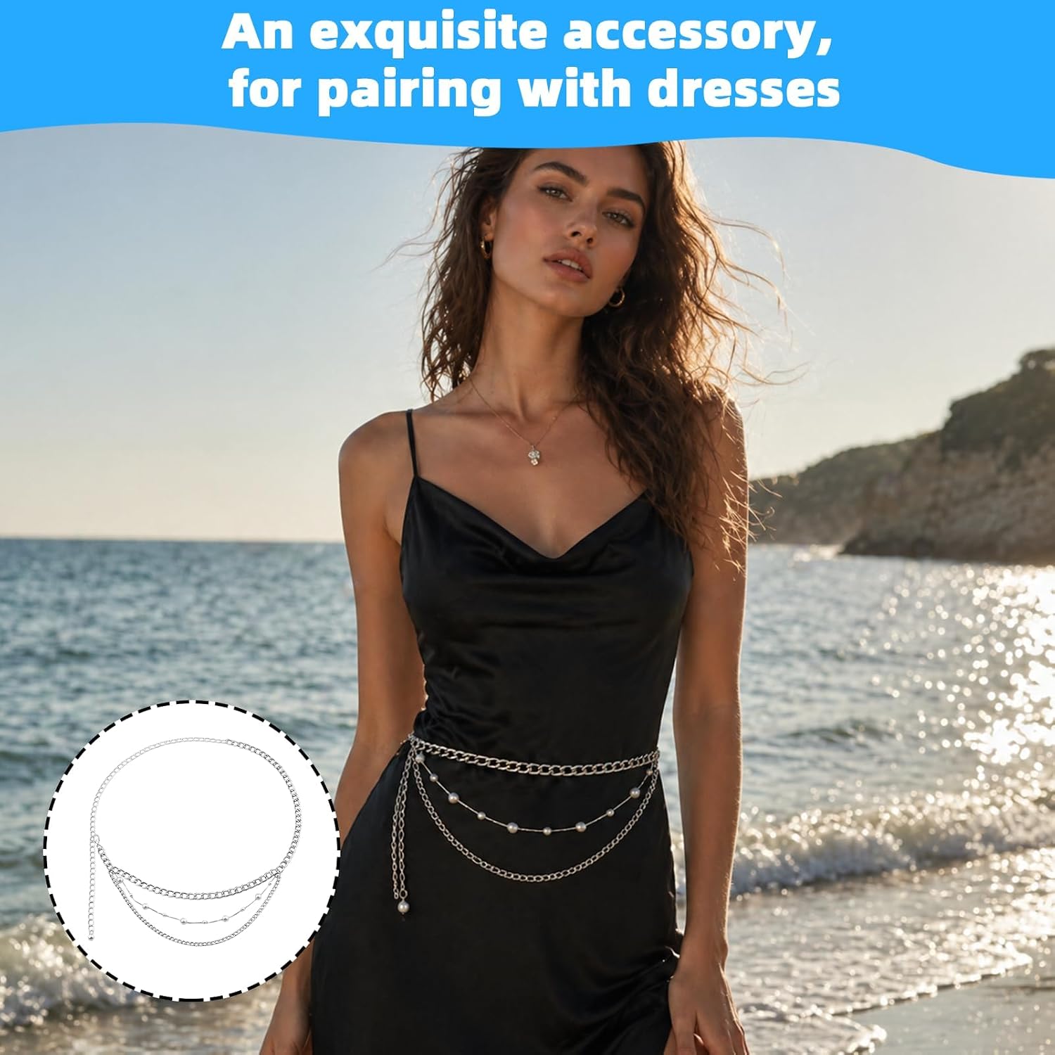 1 Pcs Silver Chain Belt Pearl Waist Chain Belt Adjustable Multi-Layer AdjustableDainty Trendy Jewelry Accessory for Women Casual Party Evening Daily Wear