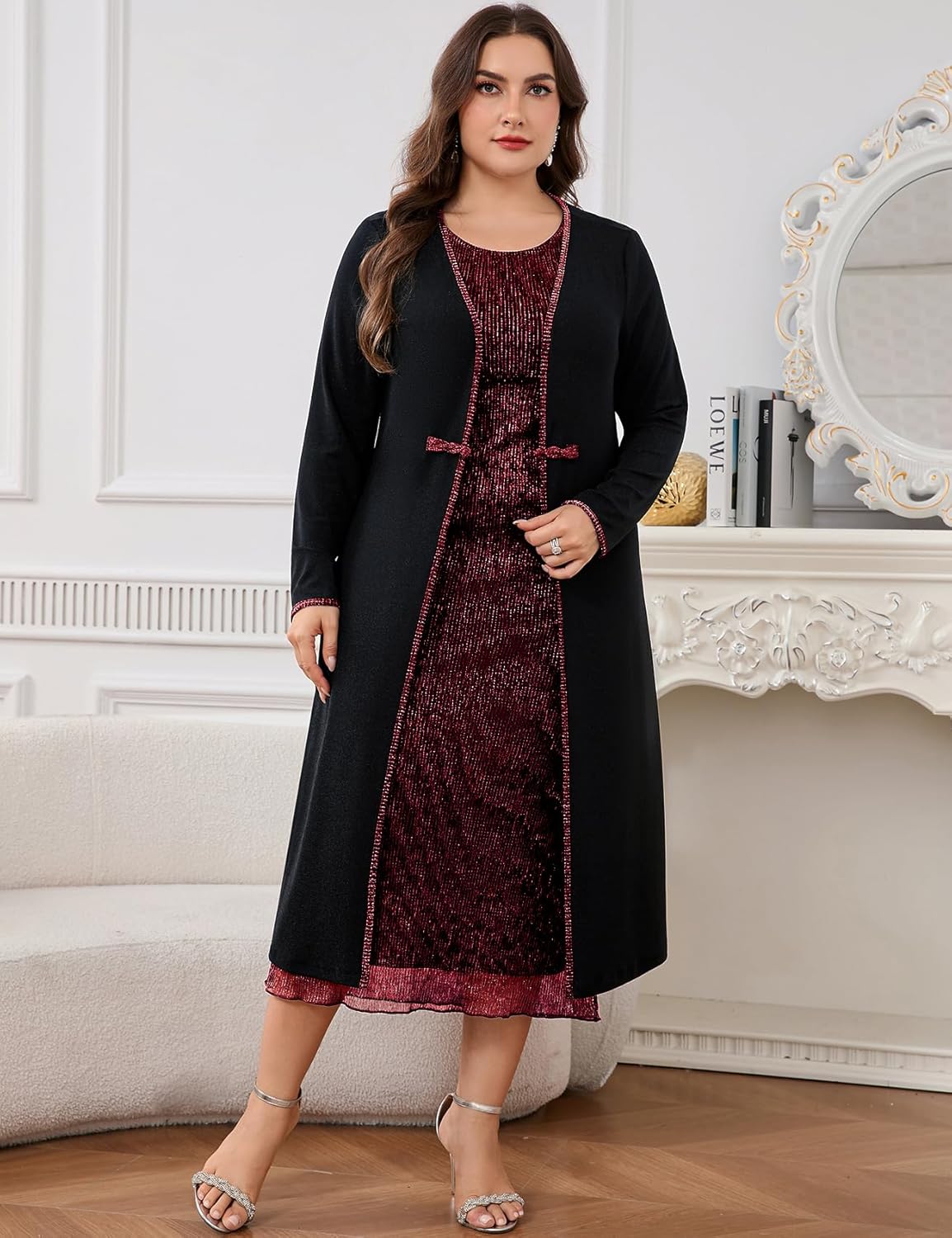 ZOMVA Plus Size 2 Pieces Mother of The Bride Sparkly Dress Set with Jacket Formal Wedding Guest Evening Elegant Outfit - Image 4