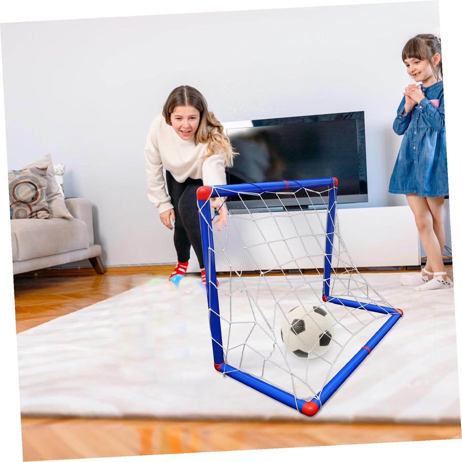 Soccer Goal Height Outdoor Football Training Door for Backyard Play with Inflator Tubes Net and Football Easy Assembly Interactive Sports for Boys Random Color