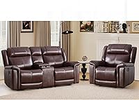 Vista 16 de EBELLO Sofá reclinable de dos plazas de piel sintética, sofá reclinable manual, silla de 2 plazas de estilo moderno de mediados de siglo