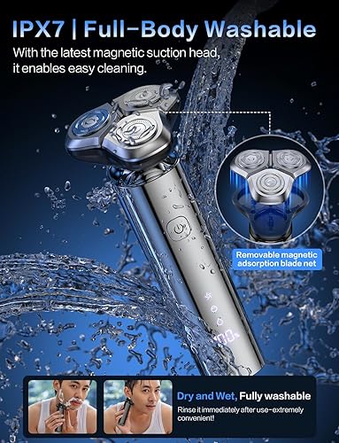 Miniatura 6 de Maquinilla de afeitar eléctrica para hombres, afeitadoras eléctricas para hombres, sistema de afeitado giratorio de 3 cuchillas, maquinilla de