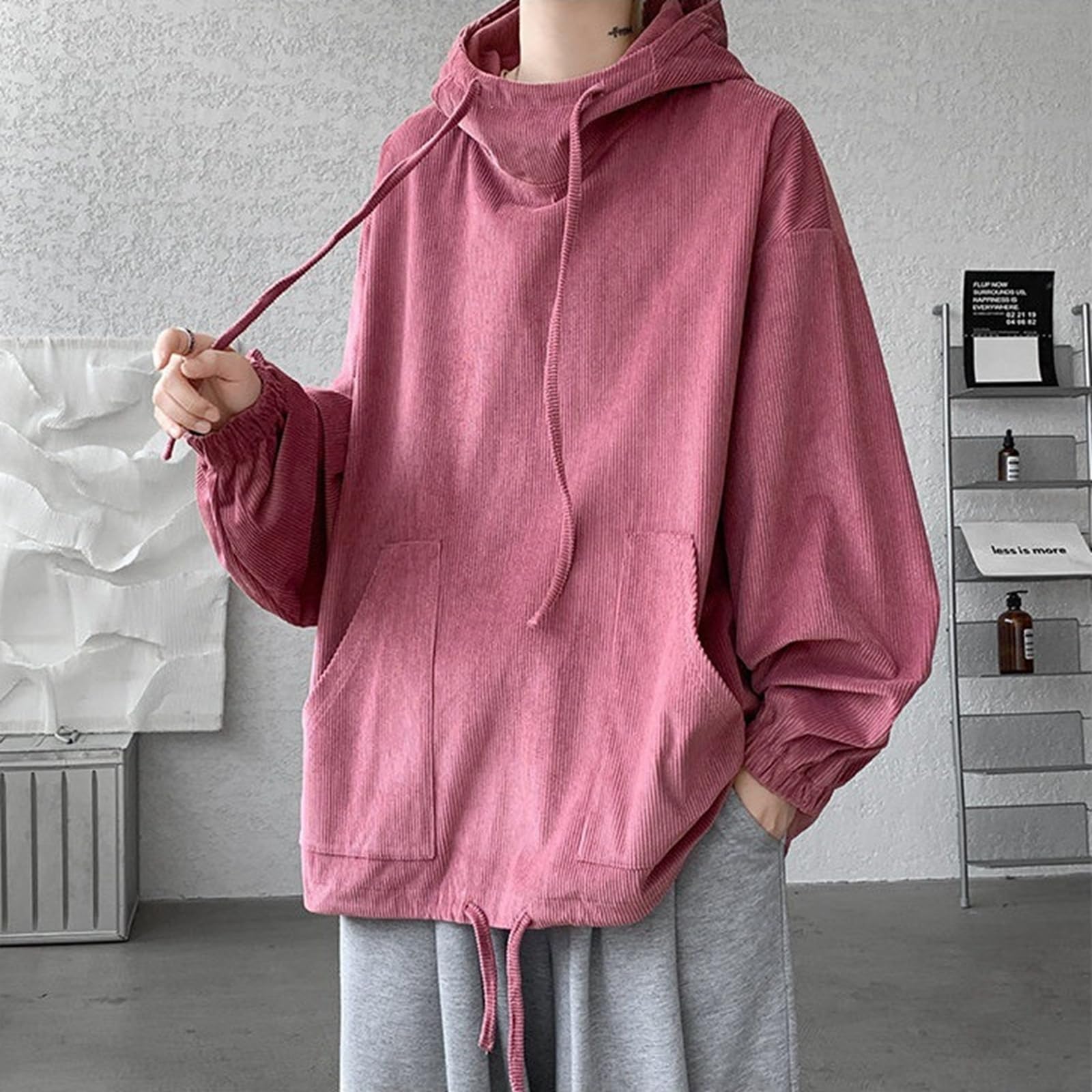 Otoño Stand Collar Sudaderas con Capucha Sudaderas Hombres Mujer Moda Color Sólido Pana Hip Hop High Street Sudadera con Capucha Hombre Casual Suelto Tops De Gran Tamaño