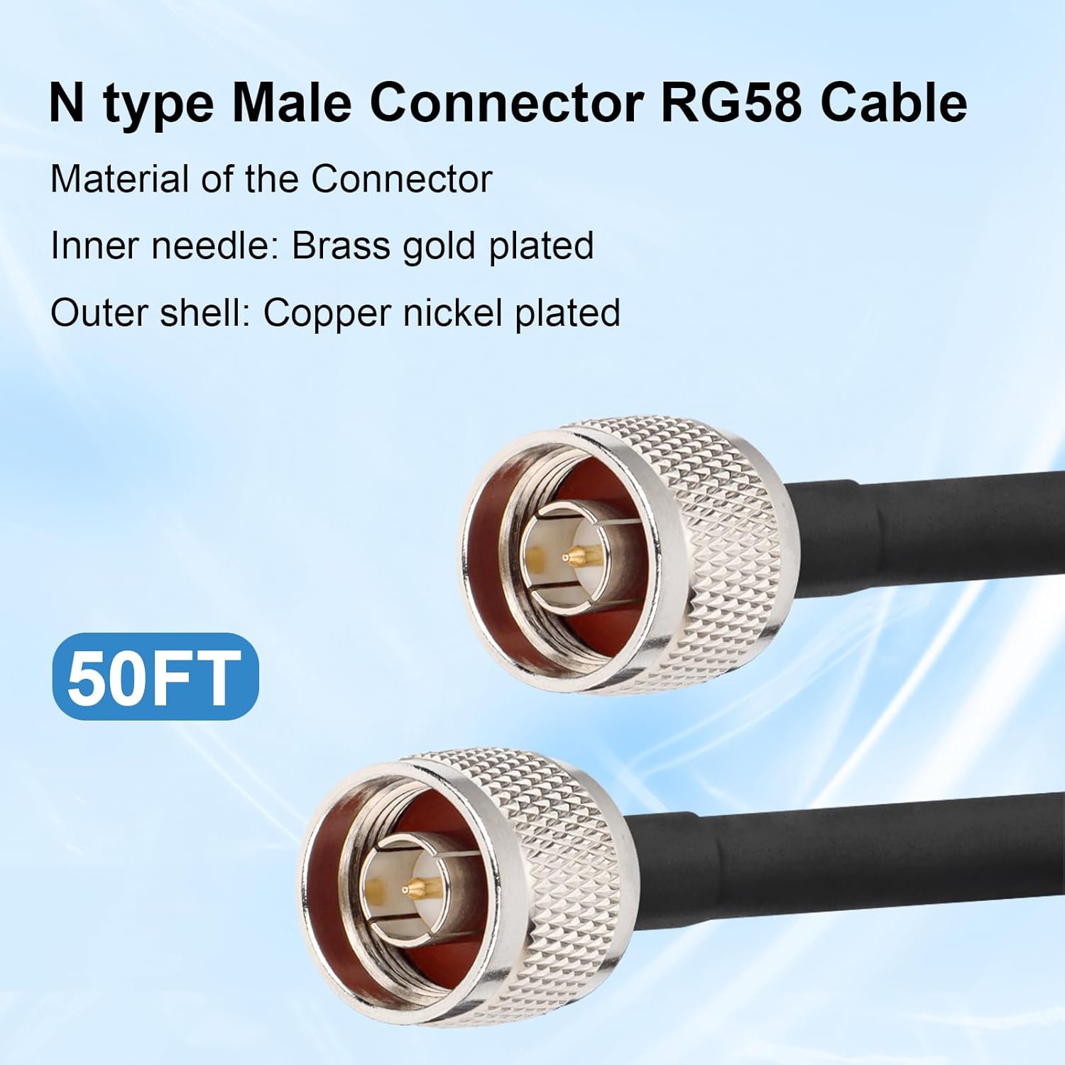 XRDS -RF N Male to N Male 50FT Coax Extension Cable - Type N RG58 50 Ohm Pure Copper