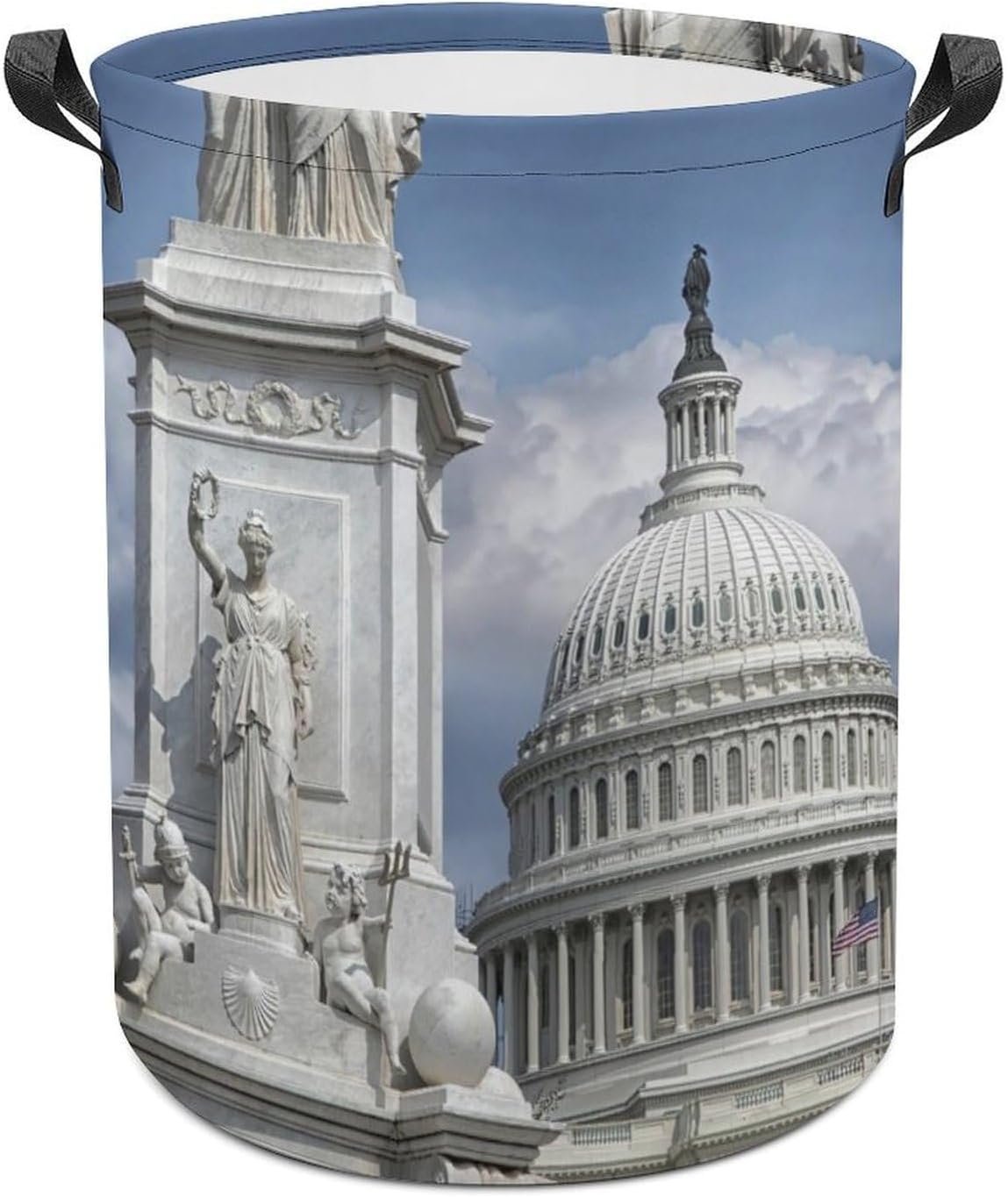 The White House Washington Laundry Hamper Basket for Home Bathroom | clothes storage,handle,large capacity,oxford