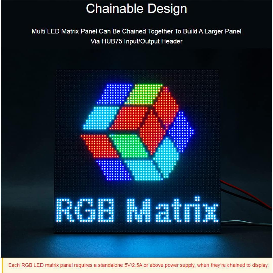 RGB Full-Color LED Matrix Panel 64x32 Pixels, 2.5mm Pitch, 2048 Individual RGB LEDs, Adjustable Brightness, Support Raspberry Pi/Raspberry Pi Pico/ESP32/Ardu, Display Text, Colorful Image/Animation