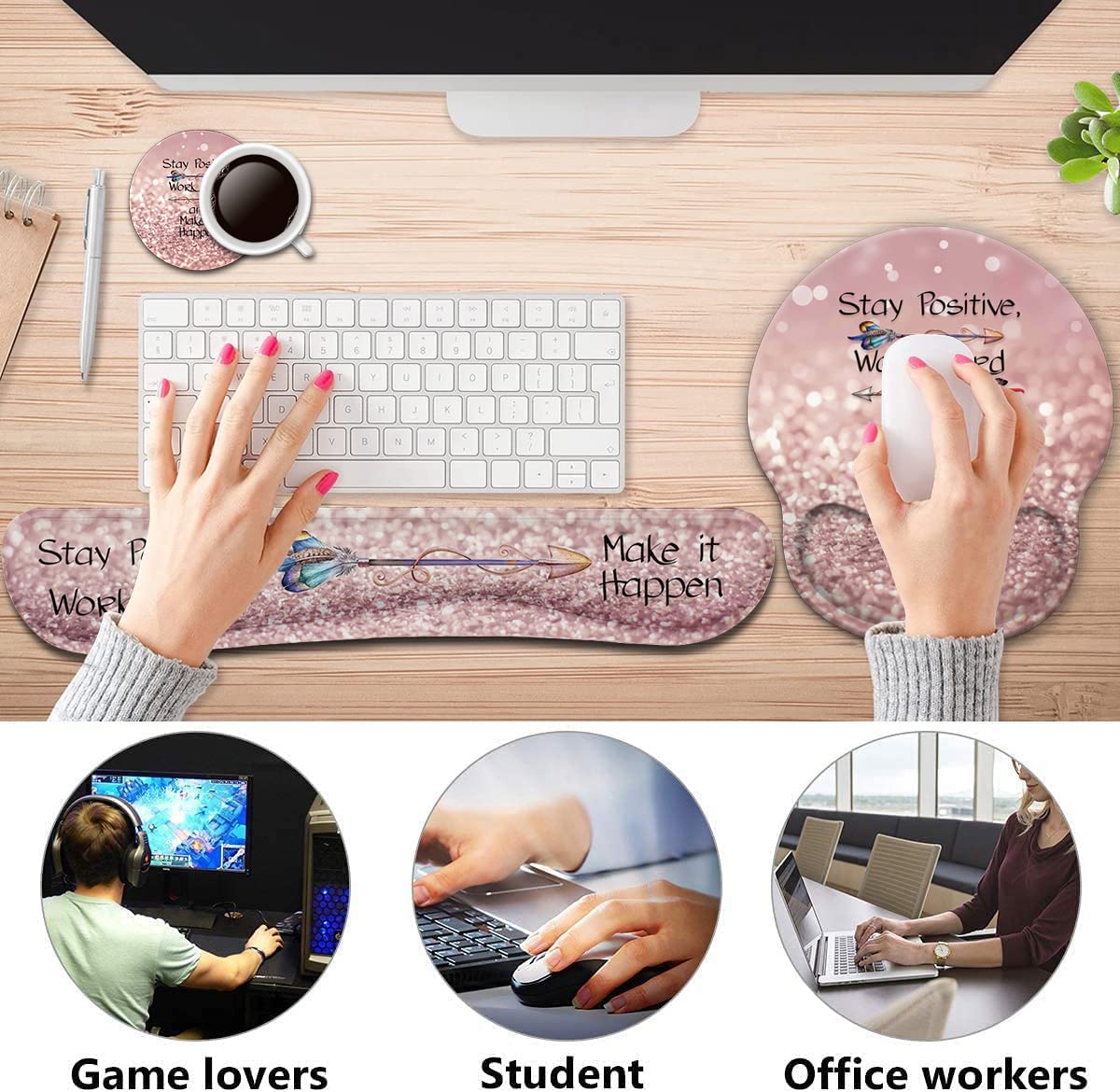Repose-poignet Pour Clavier – 30x10x2,5 Cm, Mousse Recouverte De Tissu, Ergonomique, Pour Bureau, Gaming, Ordinateur Portable (noir)