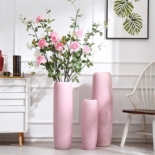 Miniatura 5 de Jarrón de piso alto rosa, florero de flores secas, decoración de oficina, jarrón de cerámica con flores de cerezo, hermoso, delicado, alto 23.6