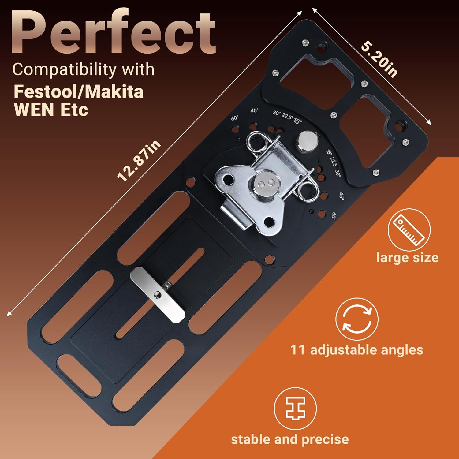Adjustable Track Saw Square, Compact Multi-Angle Cutting Guide with 11 Angle Stops (-60°to 60°), Quick Setup Design, Enhanced Edge Support, Compatible with Festool, Makita, DeWalt, Milwaukee