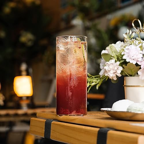 Miniatura 7 de LUXU Juego de 4 vasos altos finos de 17 onzas, vasos Collins transparentes y altos, vasos de cocina para cóctel, café helado, cerveza, té helado,