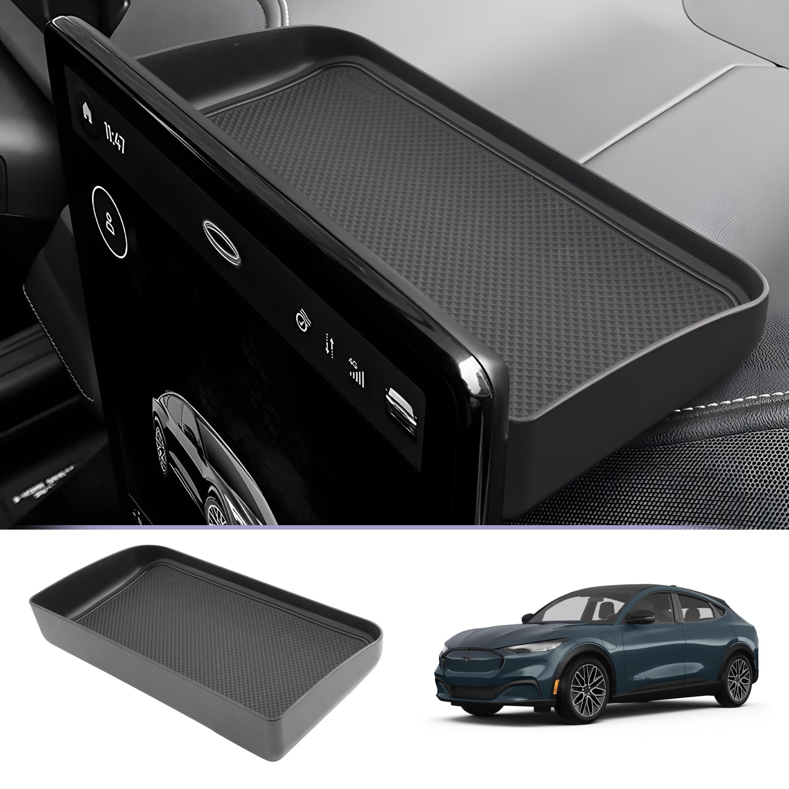 LUWU 2026 Mustang Mach E Dashboard Storage Tray Compatible with Ford Mustang Mach E 2021-2026 Accessories Center Console Display Box Hidden Organizer Tray Behind Screen (Only Fit for 15.5inch Screen)