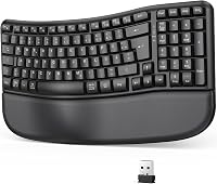 OMOTON Vezeték Nélküli Ergonomikus Billentyűzet - Wave Keys, 2.4G USB, Csuklótámasztóval, Német QWERTZ Kiosztás, Fekete 7
