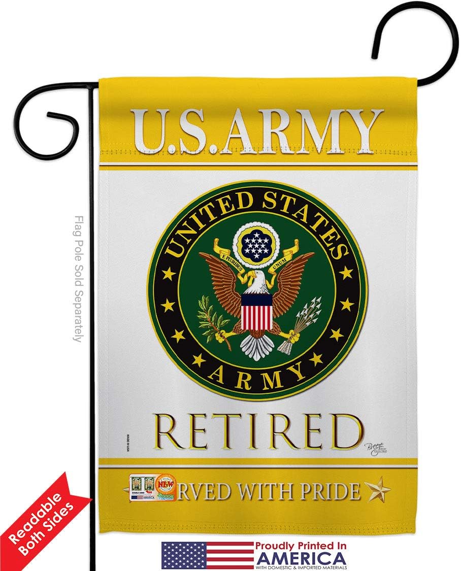 US Army Retired Garden Flag Set with Stand Armed Forces Rangers United State American Military Veteran Retire Official Small Decorative Gift Yard House Banner Double-Sided Made In USA 13 X 18.5