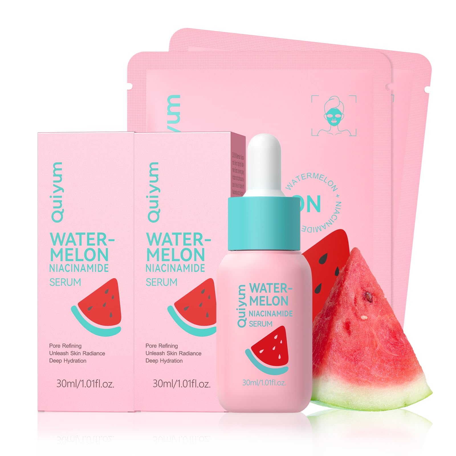 QUIYUM Set de Cuidado de la Piel con Niacinamida y Sandía, Set Regalo para Adolescentes con Gel Limpiador, Tónico, Crema Contorno de Ojos, Crema y Sérum, Rutina Glow Up para Mujeres — view 8