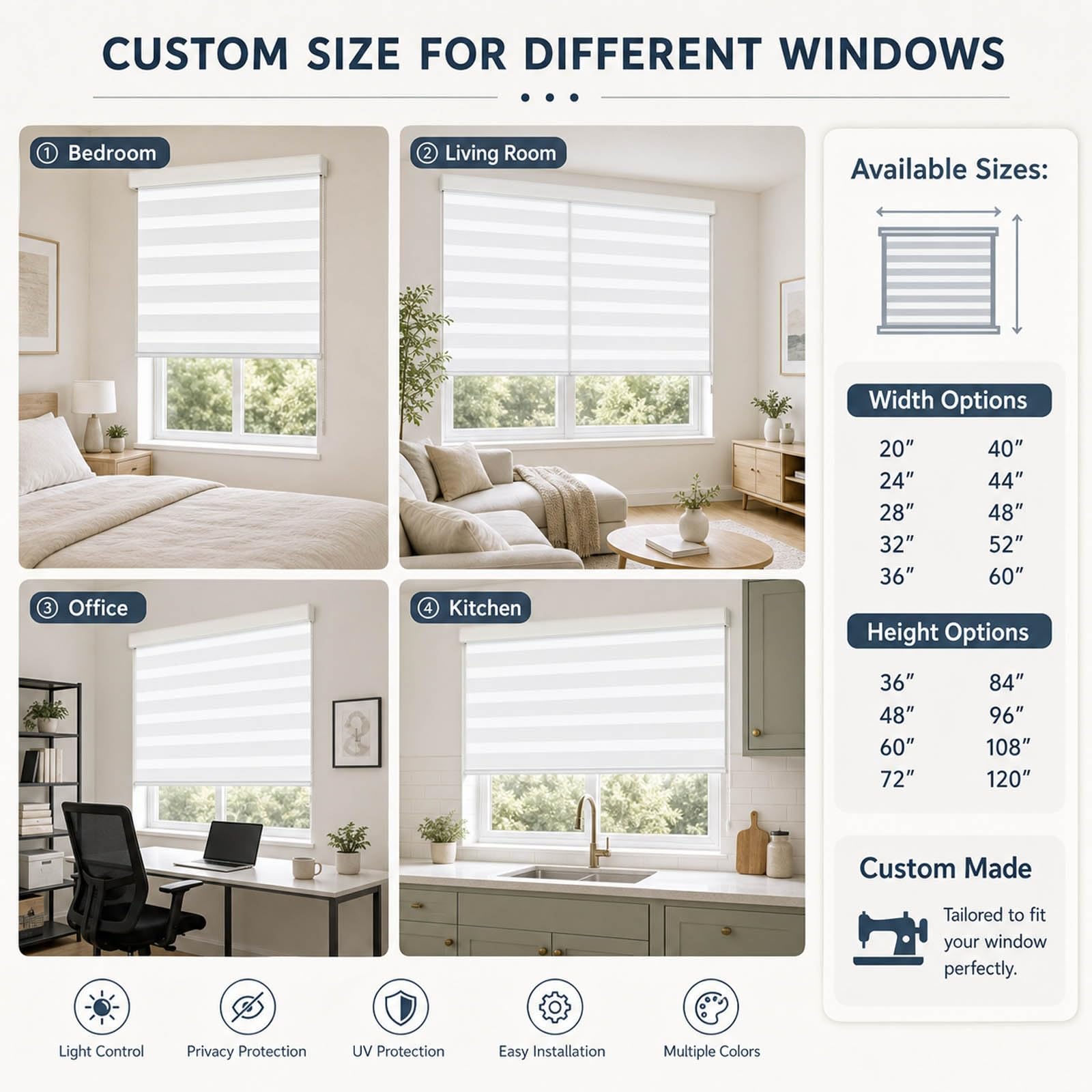 Store Enrouleur Jour Nuit Double Tissu Zébré, Protection Solaire, Blanc | Store Enrouleur Jour Nuit Zébré Double Tissu, Rideau Occultant Protection Solaire pour Fenêtre(Beige,W 40 x H 150 cm)