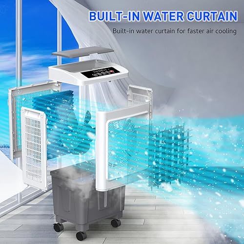 Miniatura 7 de Enfriador evaporativo portátil de 2200 CFM, enfriador de pantano personal de oscilación de 120° con control remoto, temporizador, humidificador, 3