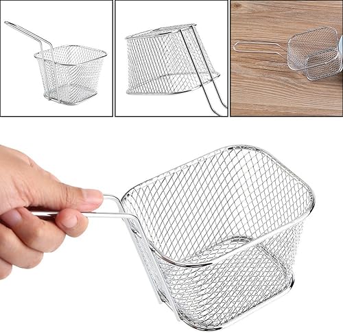 Miniatura 5 de 8 cestas cuadradas para freír, cesta de acero inoxidable para freidora profunda con mango de alambre, 4.1 x 3.3 x 2.6 pulgadas, cestas para servir