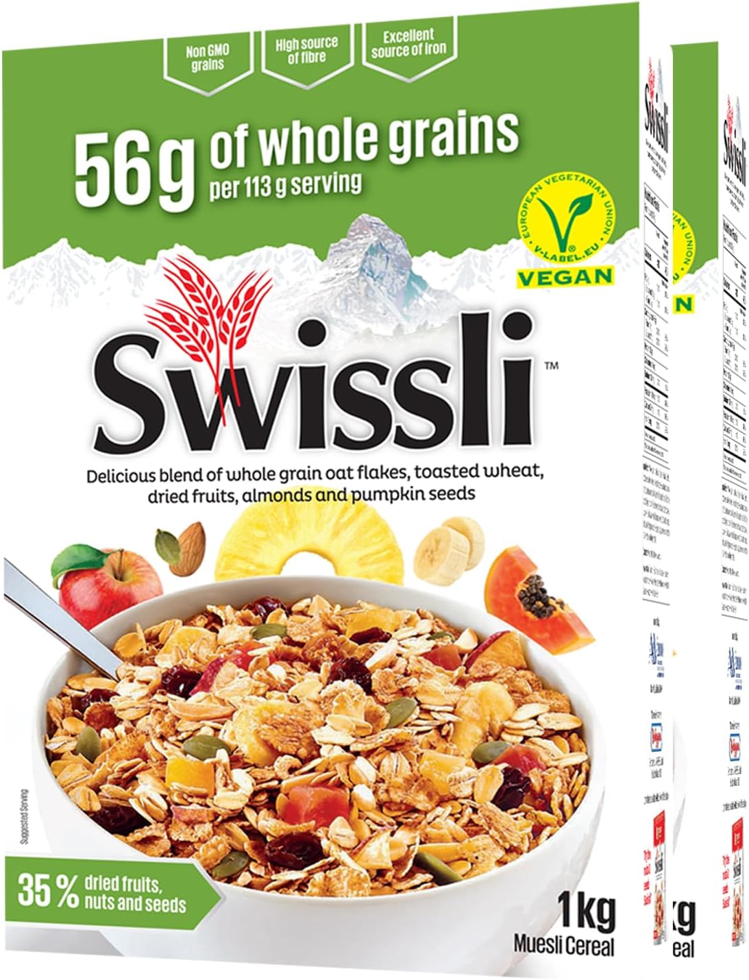 35% Fruit & Nuts - 1kg/35 Ounce Boxes - 2 Pack - NON GMO/Authentic European Made Muesli/VEGAN