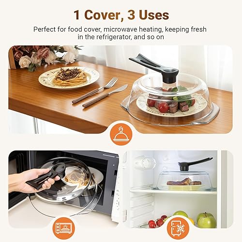 Miniatura 8 de Cubierta de vidrio para microondas, cubierta para microondas con asa de pie, apta para lavavajillas, apta para alimentos, tapa protectora de