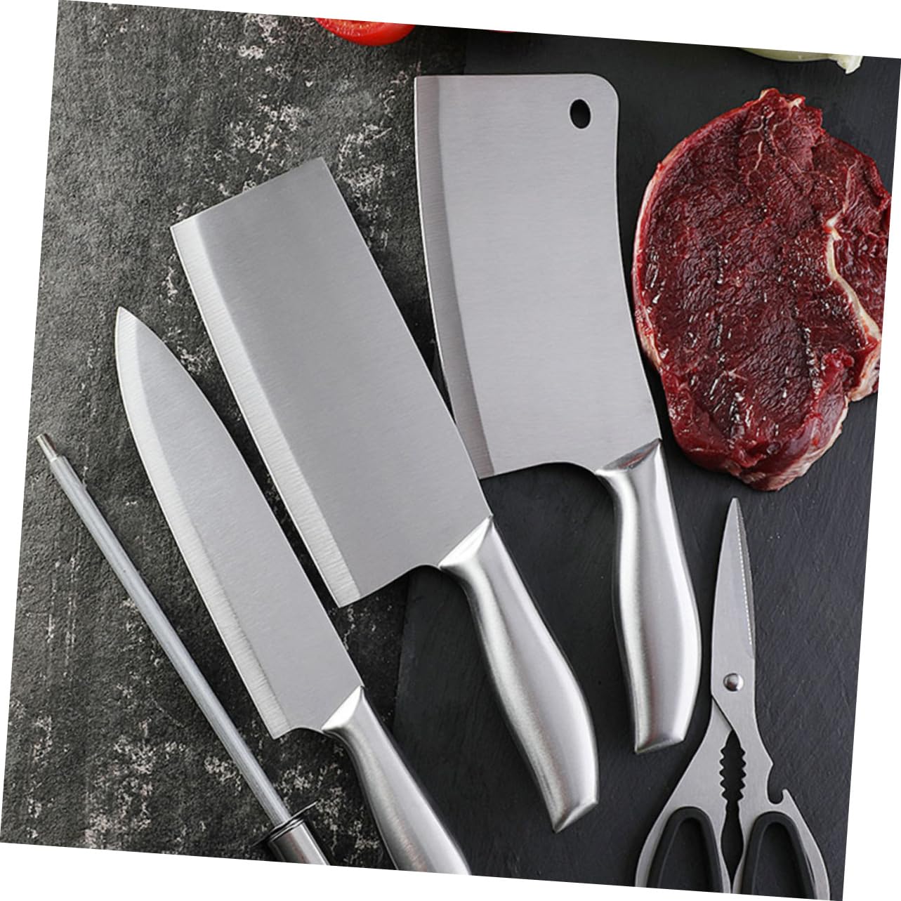 Cabilock Set Coltelli da Cucina Professionali 6 Pezzi in Acciaio Inox e Legno con Ceppo Resistente All'ossidazione e Spazio Salvaspazio per Uso Quotidiano