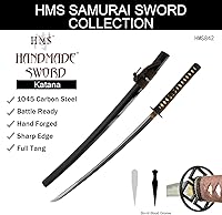 Vista 7 de HMS Samurai Katana Sword, Practical, Hand Forged, 1045 Carbon Steel, Heat Tempered/Clay Tempered, Full Tang, Sharp, Scabbard