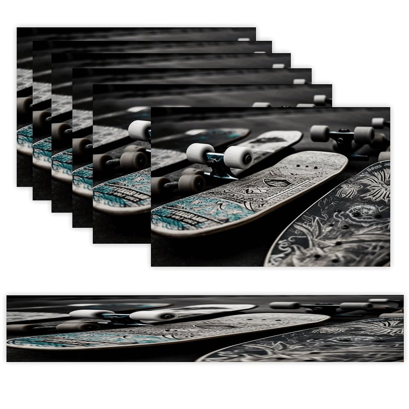 Skate Boards Table Runner and Placemats Set of 7 Linen Table Mat Non-Slip Place Mats Washable Placemat Heat Resistant Place Mat with Table Runner for Party Dining Decor