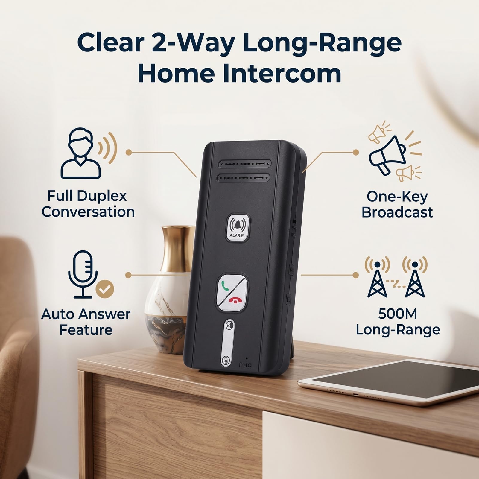 Interfonico Wireless per Casa, Interfono Vocale Bidirezionale Full Duplex, Dispositivo di Comunicazione Bidirezionale a Lungo Raggio 500 M per Anziani, Famiglia, Lavoro, Ufficio (1)