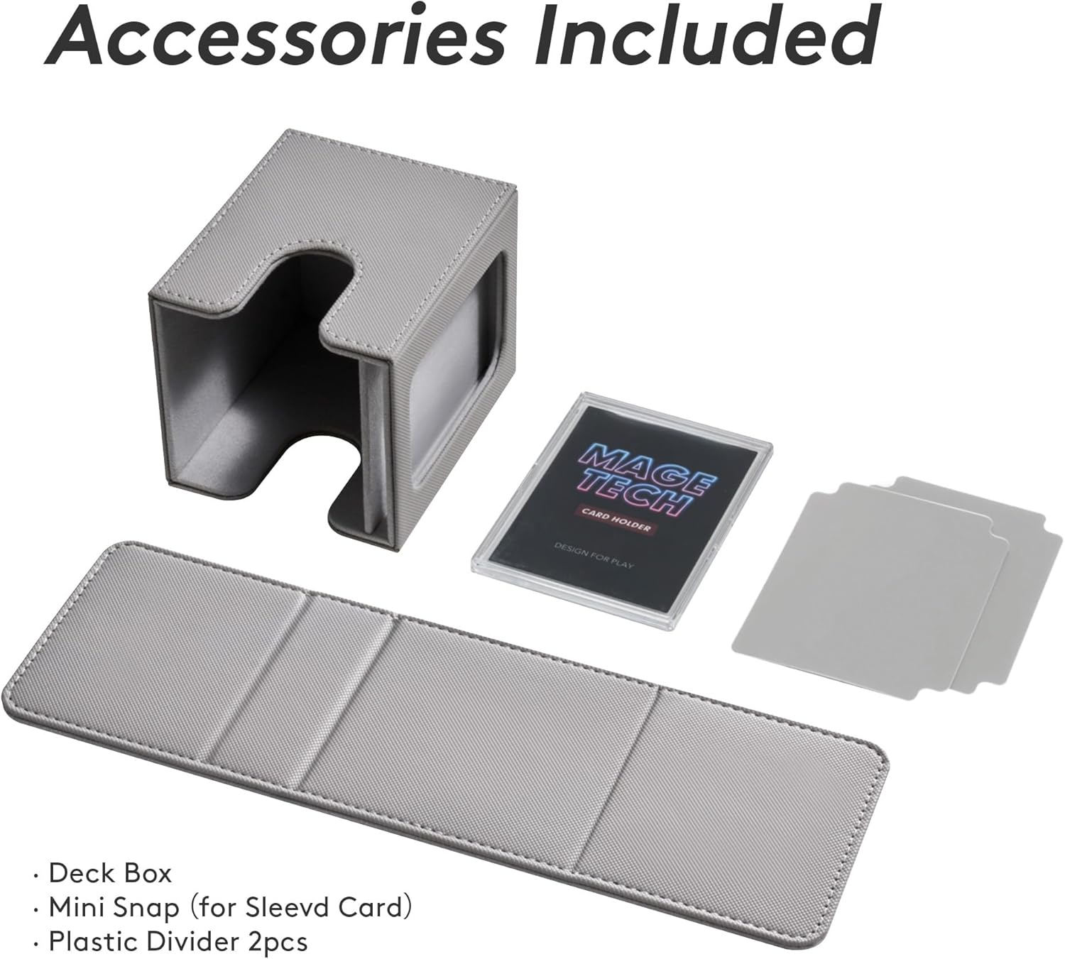 Mage Tech Commander Deck Box Lite - Card Display with Snap Card Holder & Removable Cover, Fits 100+ Single-Sleeved Cards, Ideal for MTG, PTCG, OPCG, SWU & More (Grey)