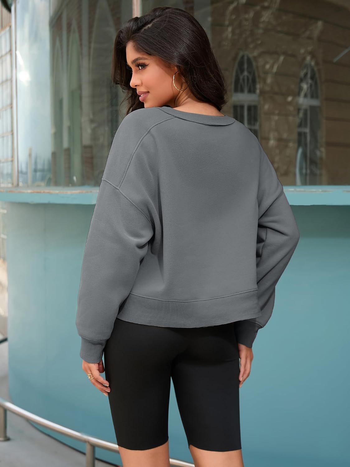 Cropped Sweatshirt for Women Crewneck Fleece Pullover Tops Oversized Sweater Fashion Fall Outfits - Image 4