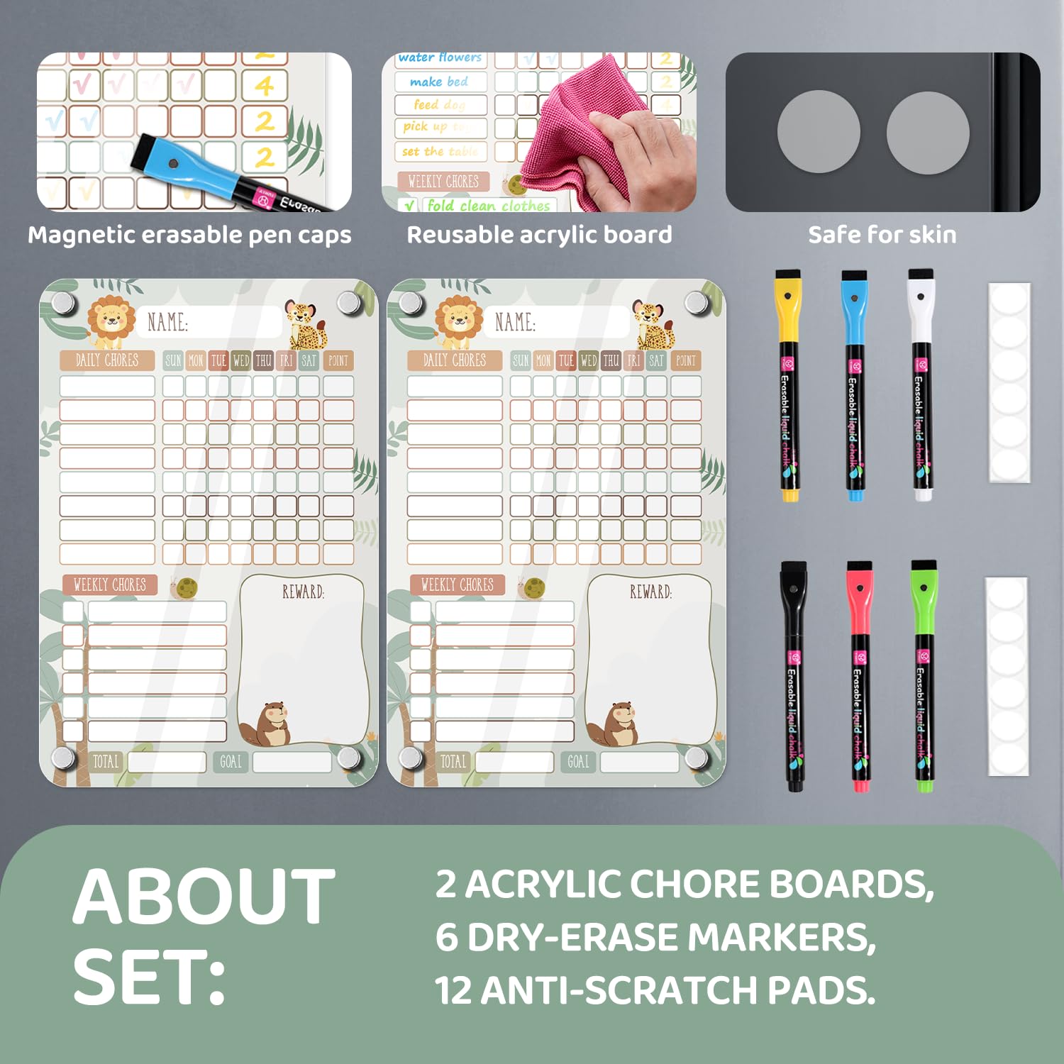 BIROYAL 2 Pcs Acrylic Chores Chart for Kids, Dreamy Chores Board for ...