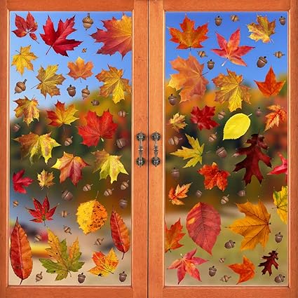Amazon.com: CCINEE 216pcs Maple Window Clings 6 Sheets Fall Leaves ...