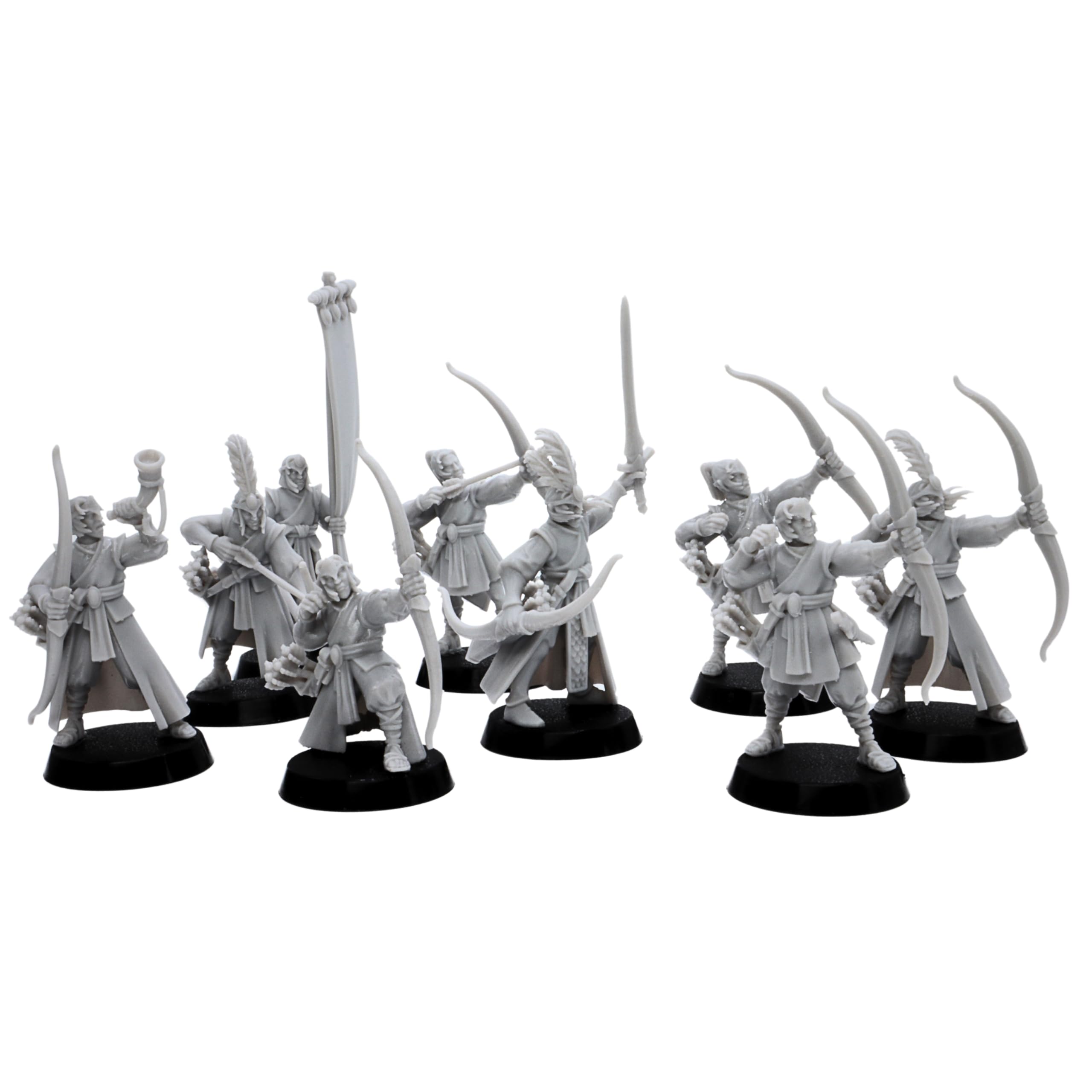Forged Terrain Elf Archers - 10 Fantasy Elf Miniatures with Bows, Grey, 32mm Scale - Image 4
