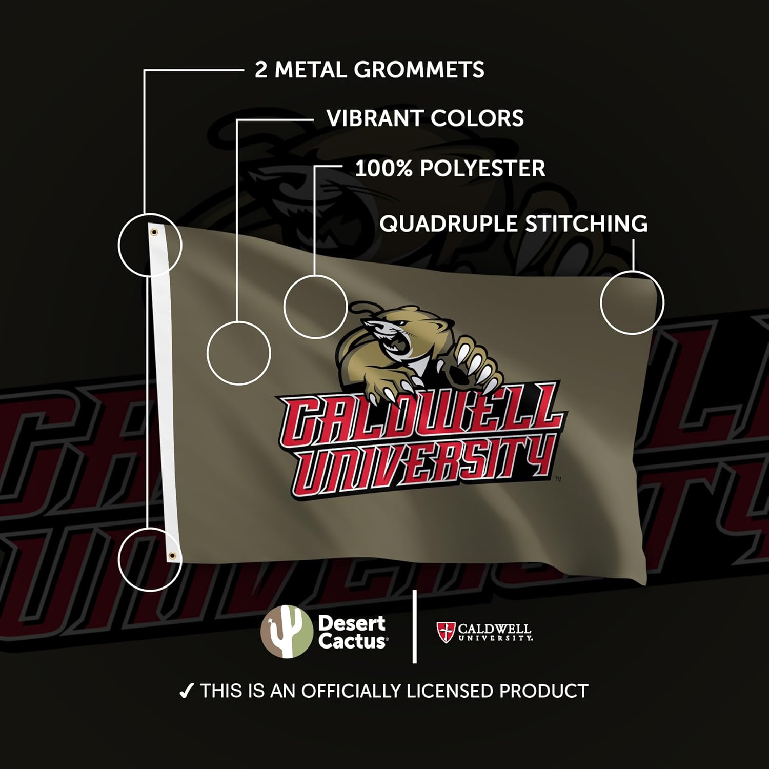 Desert Cactus Caldwell University CU Flag - 3 x 5 Feet Cougars Banner, Indoor/Outdoor Durable Fabric, 100% Polyester Design (Style 1) - Image 4