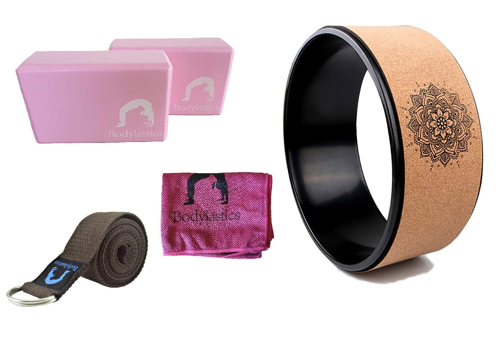 Bodylastics Cork Yoga Wheel with 2 High Density EVA Polyester Cotton Foam Blocks, Stretching Strap with D-Ring & Cooling Towel for Women and Men (Black/brown, 6ft, 13 Inches) (B07Y371ZDD) Amazon Price History, Amazon Price Tracker