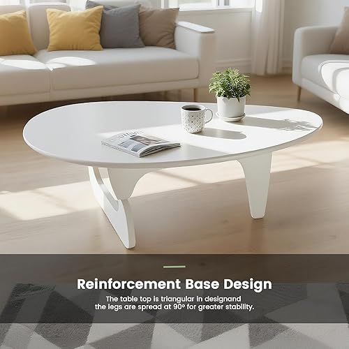 Miniatura 7 de Mesa de centro triangular moderna de madera maciza: mesas de centro únicas para sala de estar, mesas de té abstractas irregulares ovaladas de