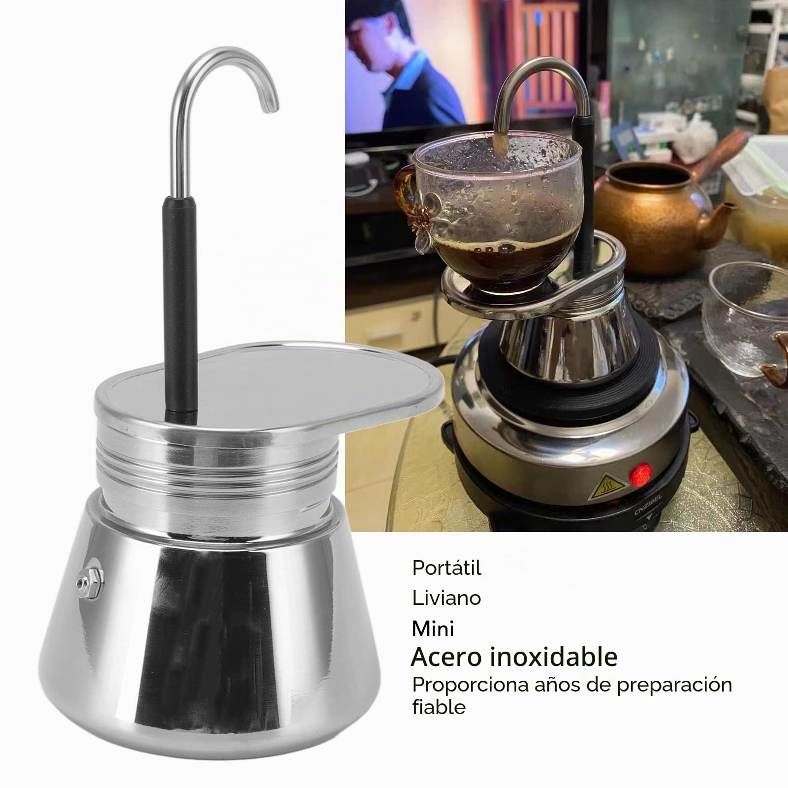 Topiky Moka de 1 Taza, Espresso Italiana de Acero Inoxidable, Moka para Estufa, Portátil de Gran Capacidad DIY, 101 a 500 Ml