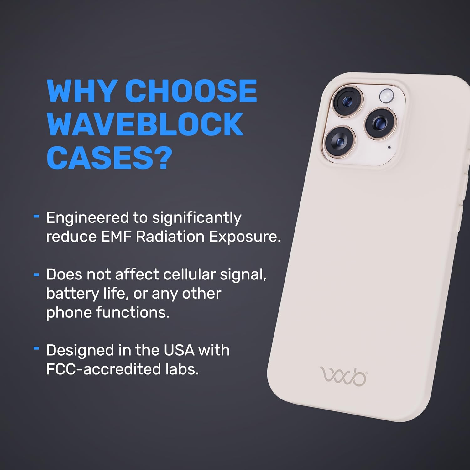 WAVEBLOCK EMF Protection Silicone iPhone Case Compatible with iPhone 16 Pro, Radiation Blocker, 5G Shield Reduction, Lightweight, USA Patented and Tested in FCC Lab, Stone