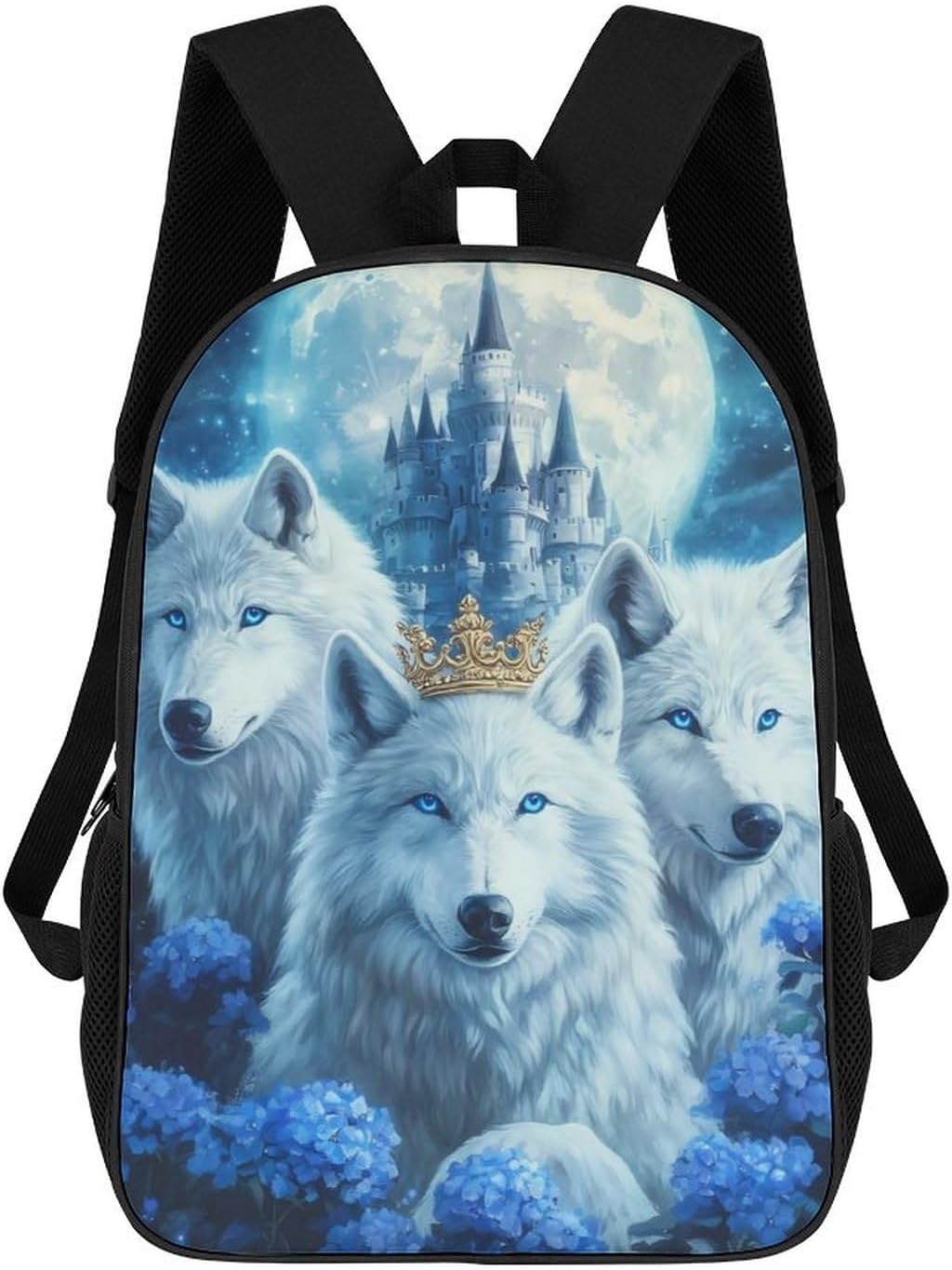 Wolf King Flower Laptop Backpack for Men Women 17 Inch Shoulder Bag Travel Daypack
