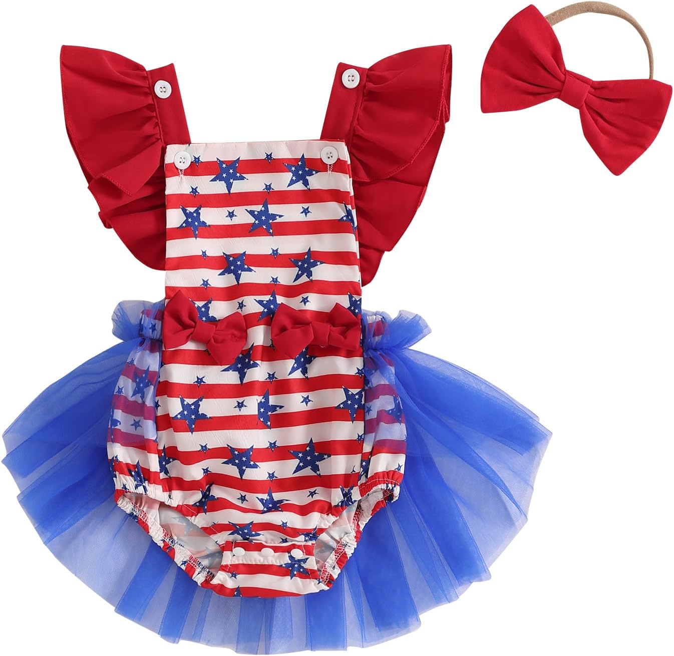 My First 4th Fourth of July Baby Girl Outfit Stars Heart Sleeveless Romper Tulle Dress Independence Day Outfits