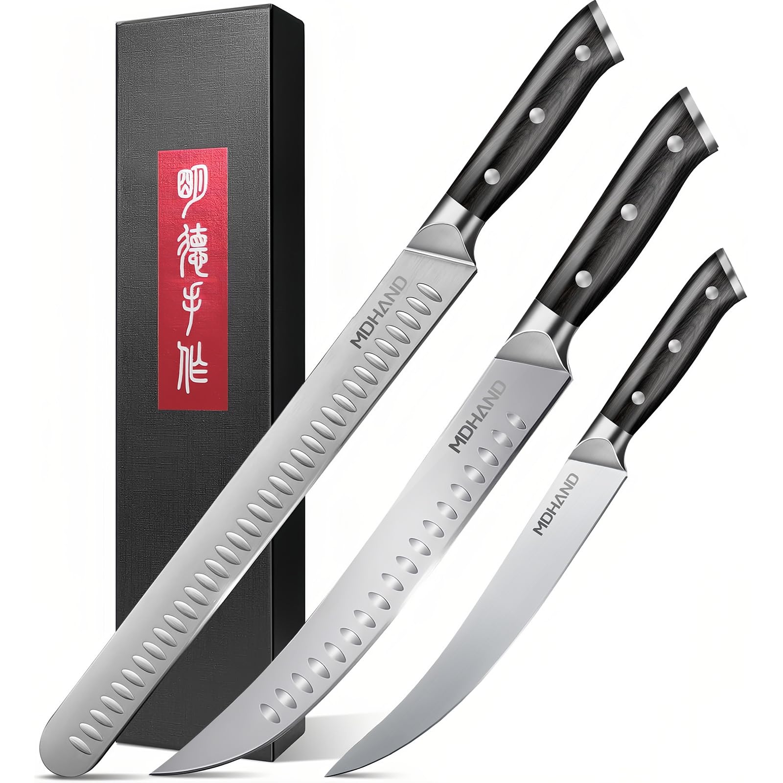 MDHAND Carving Knife Set 3PCS, Sharp Brisket Slicing Knife Sets Gift Box