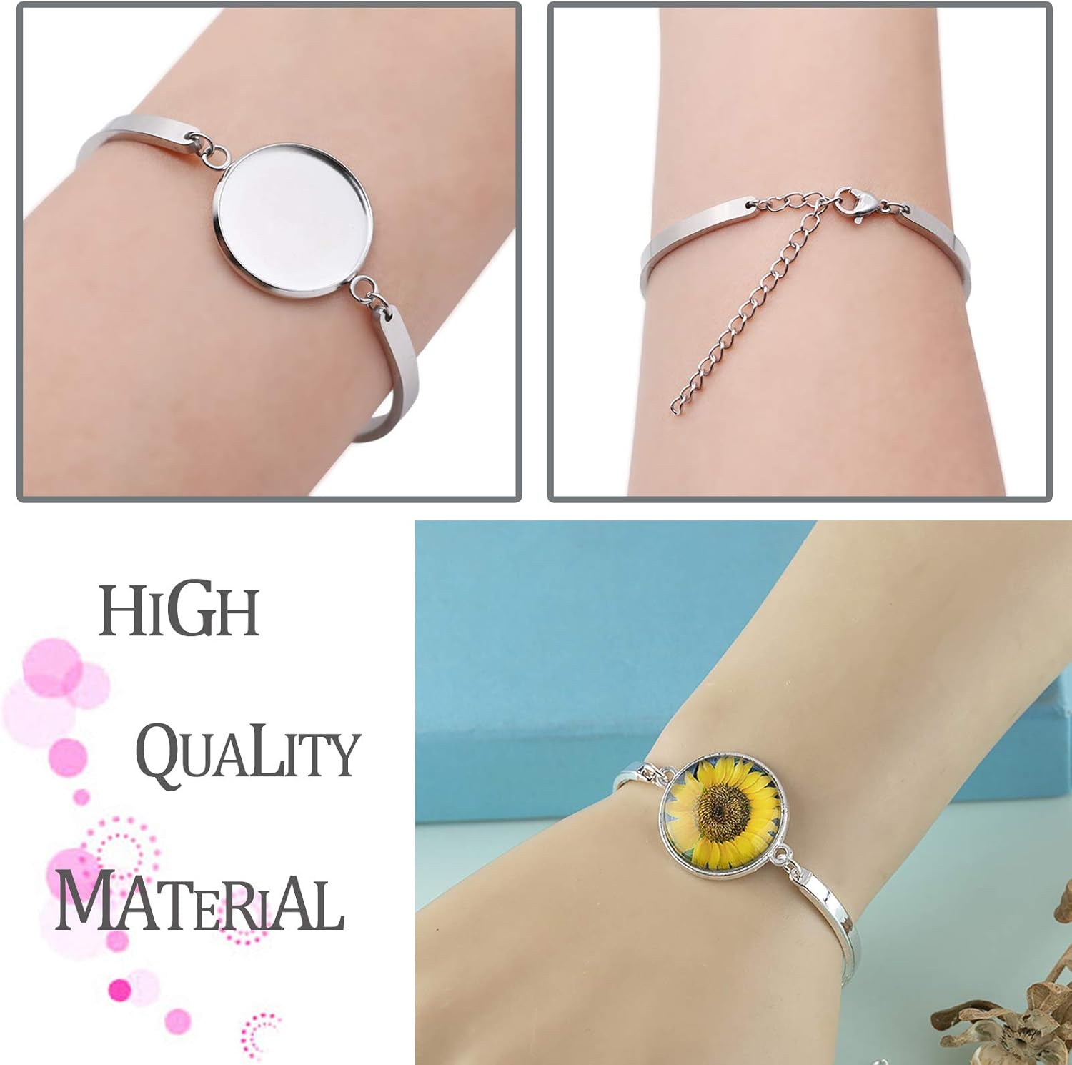 J6QIHANG Adjustable Cabochon Bezel Tray Blank Bracelets Bangle with 20mm Cabochon Glasses for Crafting DIY Photo Cameo Bracelets Jewelry Crafts Making - Image 6
