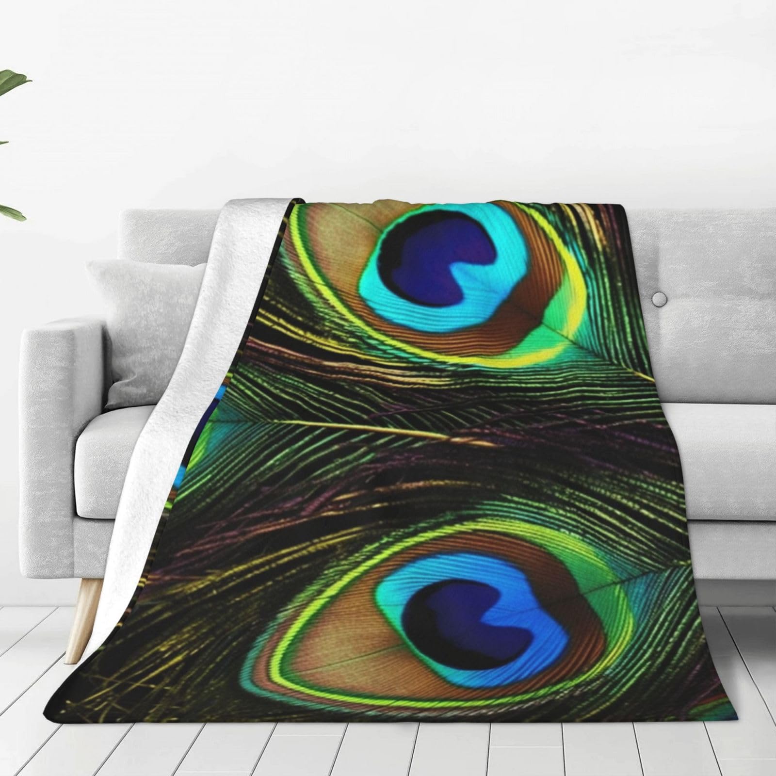 KLOPH Peacock Feathers Throw Blanket 40"x30" Flannel Fluffy Warm Blanket for Couch, Reversible Plush Blankets for Bed, Comfy Fuzzy Blanket for Sofa, Plush Lightweight-Blankets for All Season
