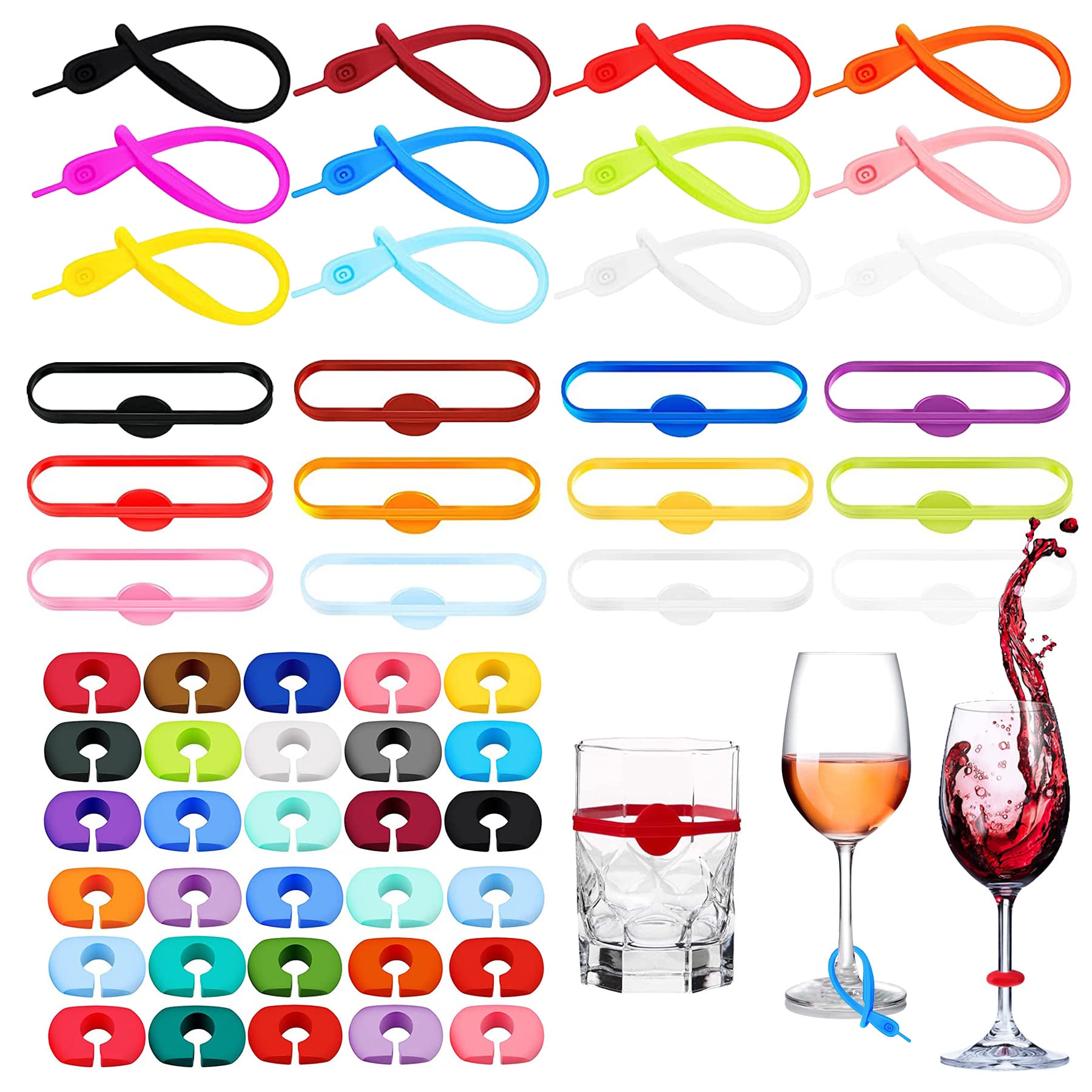 24 Marqueurs De Verre Réutilisables En Silicone – Formes C Et Fleur, 12 Couleurs, Pour Vin, Champagne, Cocktails