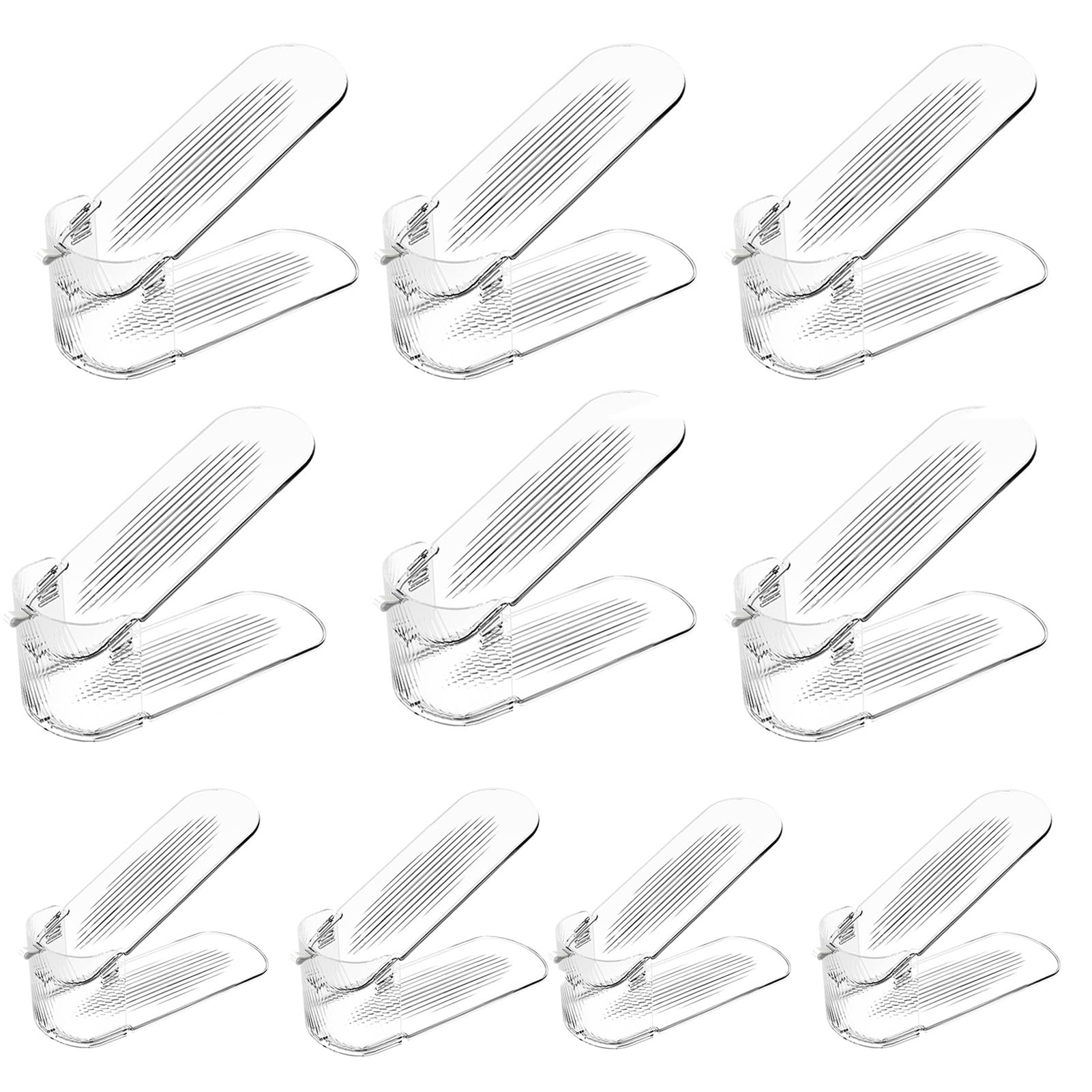 Dxcaicc Clear Shoe Slots Organizer - Adjustable Height 3.5''to 6'' Shoe Stackers for A Pair of Shoes,Shoe Rack Storage Shoe Space Saver 50%,10 Packs,Clear