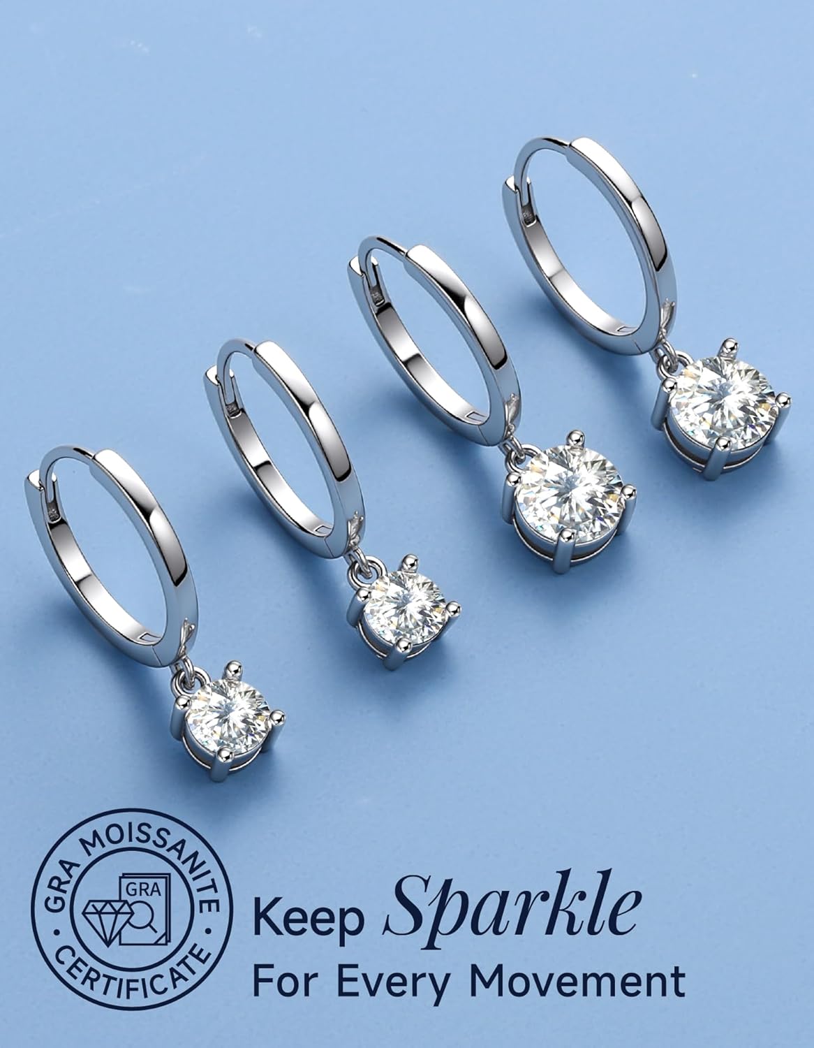 MomentWish Dangle Earrings for Women-925 Sterling Silver Moissanite Earring, Women's Gift for Valentine Birthday, D Color VVS1 Dancing Moissanite Hoops
