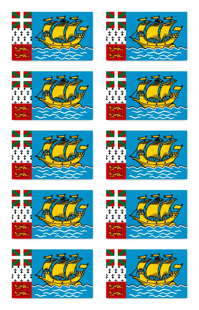 Stickers: 50 x 30 mm, Pack of 10 - Flag - St Pierre and Miquelon - PM - for Car, Suitcase, Laptop and More