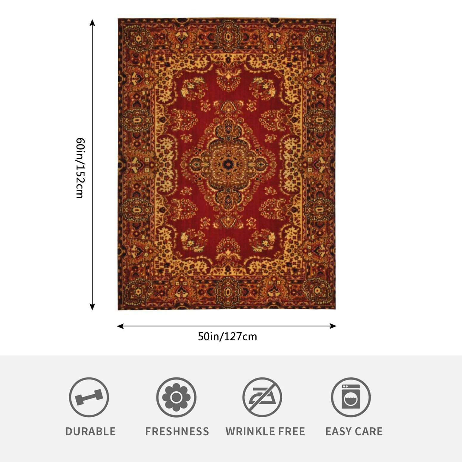 HGOD DESIGNS Vintage Retro Boho Rug Fleece Throw Blanket Ultra Soft Cozy Blooming Decorative Flannel Blanket All Season for Home Couch Bed Chair Travel 130x150cm - Image 2