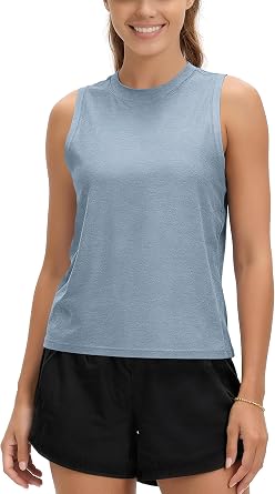 ODODOS Womens Performance Tank Ultra Soft odSTRATUM Tech Sleeveless Tee Shirts High Crew Neck Pullover Top
