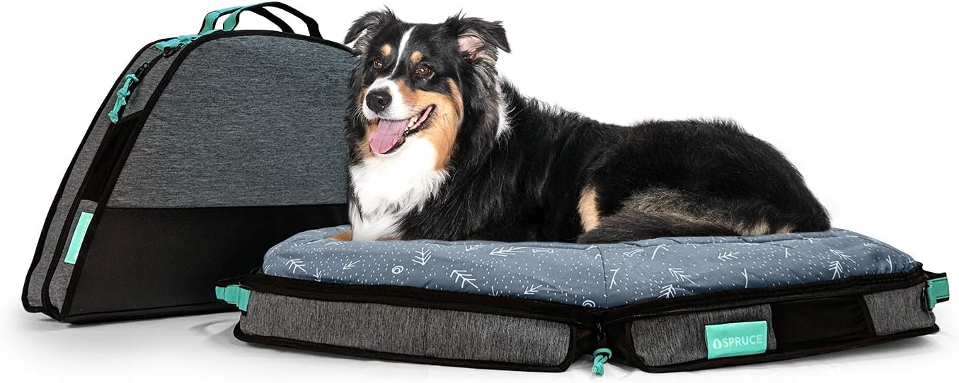 Spruce Pup Indoor/Outdoor Travel Dog Pet Bed - with Foldable, Supportive Foam & Removable Machine Washable Waterproof Fitted Soft…