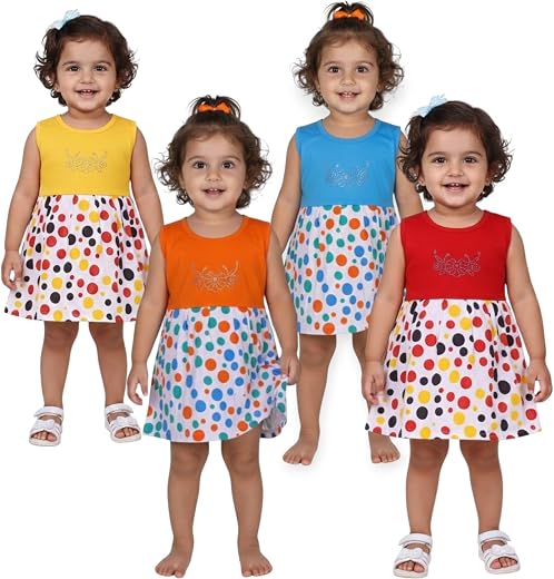 Premium Bright Color Baby Girl Dot Print Cotton Dress | Soft &amp; Breathable Summer Frock for Newborns &amp; Toddlers (0-3 Months...