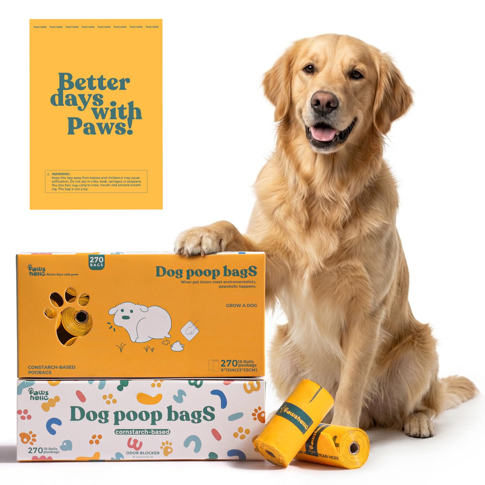 Dog Poo Bags Biodegradable Waste Bags,18 Rolls 270 Bags Unscented Refill Rolls, Extra Thick, Heavy Duty & Leakproof Poop Bags